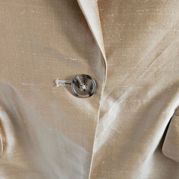 Linda Allard/Ellen Tracy SZ 10 100% Silk Shiny Tan Gold Blazer Designer Classic - Picture 4 of 13